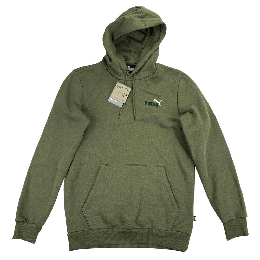 Puma Mens Fleece Embroidered Logo Pullover Hoodie Olive Green S
